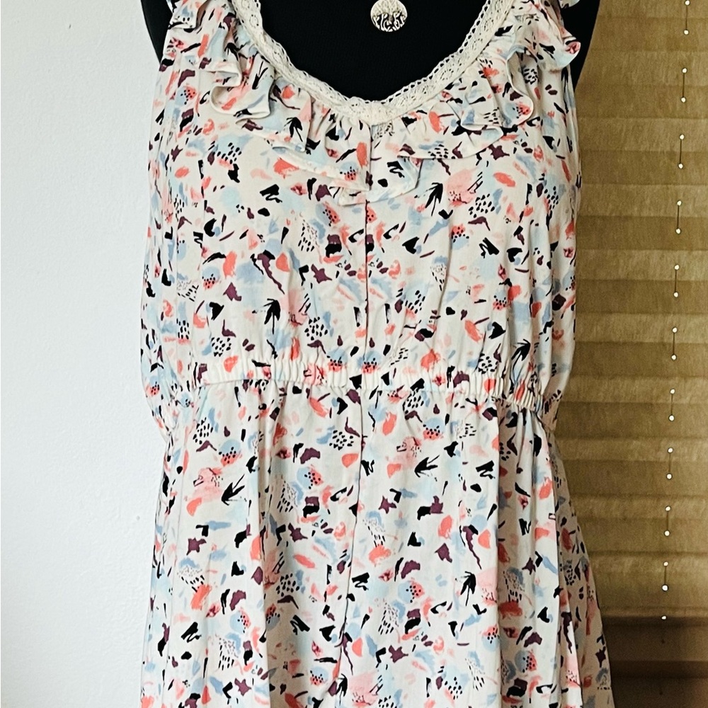 TORRID Long Tank Top Multi Color Abstract Print Ruffle Lace Details  Sz 3 EUC - Picture 16 of 16